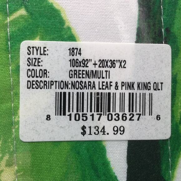 NIB Red Pineapple King Quilt Set Nosara Leaf and Pink King Quilt - Picture 7 of 8